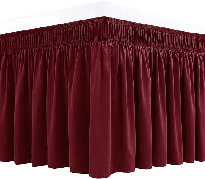 Genuine Biscaynebay Wrap Around Bed Skirts for Queen Beds 15 quot Drop Burgundy Adjustable Elastic Dust Ruffles Easy Fit Wrinkle amp Fade Resistant Silky Luxurious Fabric Machine Washable Smart