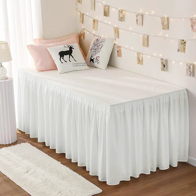 Premium RIMELA Dorm Bed Skirt Twin XL 42 Inch Drop Easy to Install Extra Long Wrap Around Elastic Dust Ruffle Warm White Bedskirt Solid Silky Fabric Machine Washable Twin XL 80 L x 39 W amp Twin 75 L x 39 W Elegant