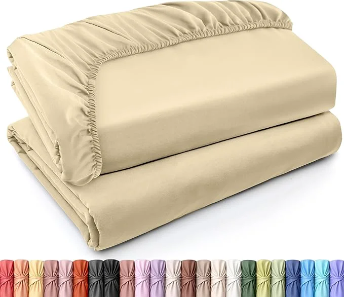Top-Quality Utopia Bedding Twin Fitted Sheets – Bulk Pack of 2 Bottom Sheets – Soft Brushed Microfiber – Deep Pockets – Shrinkage amp Fade Resistant – Easy Care Twin Beige Eco-Friendly
