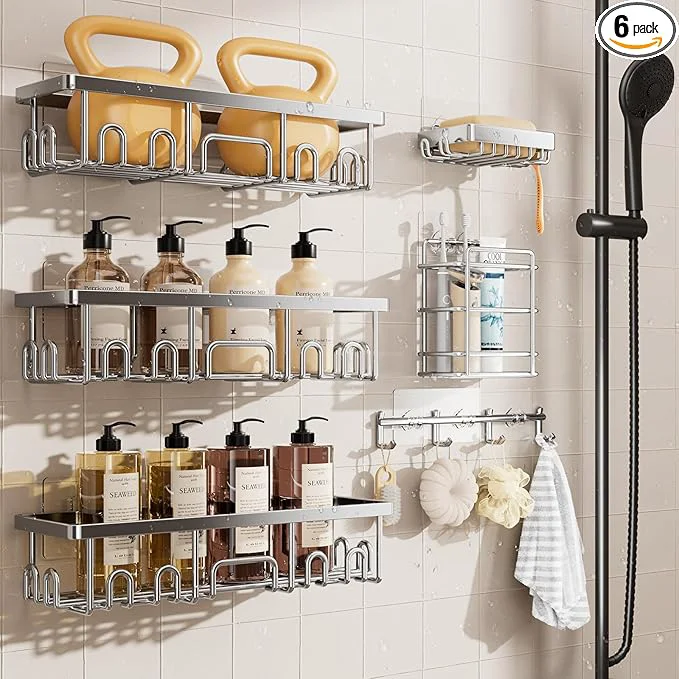 Superior Veken Shower Caddy 6-Pack Advanced Rustproof Design No Drilling Adhesive Healthy