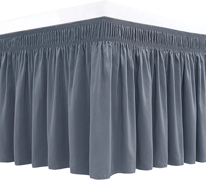 Modern Biscaynebay Wrap Around Bed Skirts for Queen Beds 14 quot Drop Dark Grey Adjustable Elastic Dust Ruffles Easy Fit Wrinkle amp Fade Resistant Silky Luxurious Fabric Solid Machine Washable Innovative