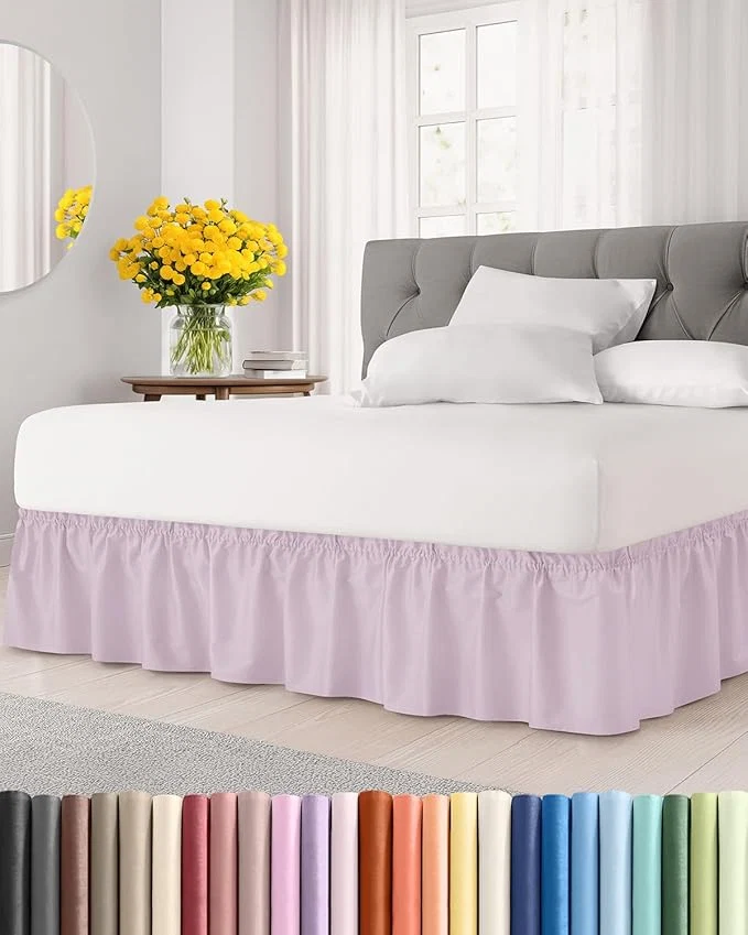Easy-to-Use Wrap Around Dust Ruffle Bed Skirt – Light Lavender – for King Size Beds w 15 Inch Drop – Easy Fit Elastic Strap – Adjustable Pleated Bedskirt w Brushed Fabric Wrinkle Women Men Kids amp Teens Contemporary