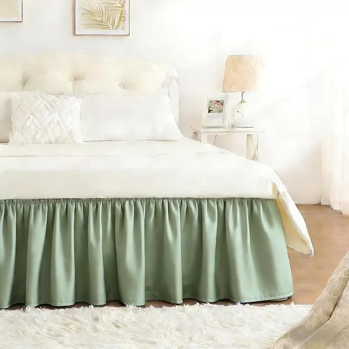 Smart RIMELA Sage Green Bed Skirt King Size 15 Inch Drop Elastic Bed Skirting for Bed Base and Frame Bedding Dust Ruffle Easy to Install Wrap Around Adjustable Bedskirt Easy-to-Use