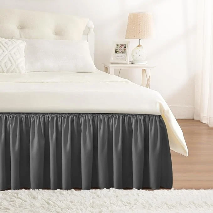 Official RIMELA Dark Grey Bed Skirt Queen Size 18 Inch Drop Elastic Bed Skirting for Bed Base and Frame Bedding Dust Ruffle Easy to Install Lightweight Wrap Around Adjustable Bedskirt High-Quality