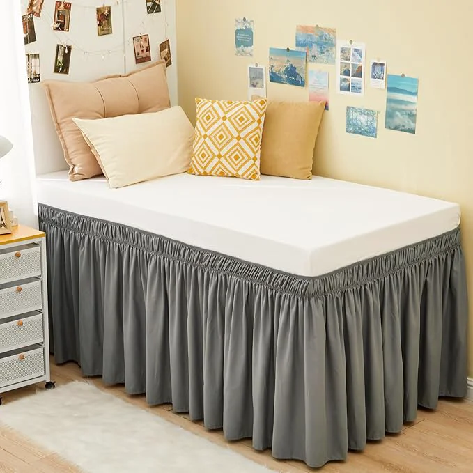 Next-Generation RIMELA Dorm Bed Skirt Twin XL 18 Inch Drop Extra Long Wrap Around Elastic Bed Skirts Easy to Put On Twin Size Dust Ruffle Gray Bedskirt for Adjustable Bed Base Solid Silky Fabric Machine Washable Verified