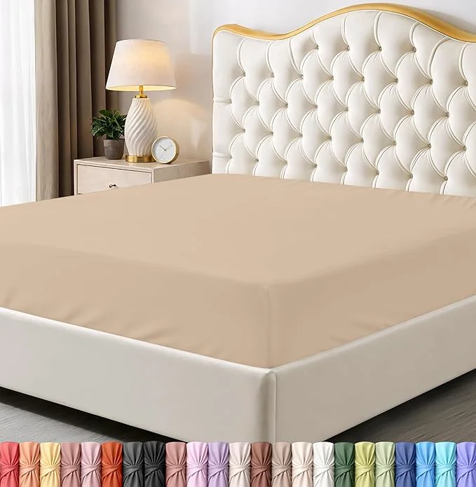 Practical Utopia Bedding Queen Fitted Sheet – Bottom Sheet – Deep Pocket – Soft Microfiber – Shrinkage and Fade Resistant – Easy Care -1 Fitted Sheet Only Beige Premium Material