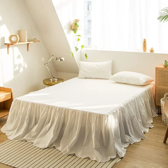 Functional Simple amp Opulence Belgian Linen Bed Skirt with Classic 14 inch Tailored Drop Dust Ruffle Easy Fit Breathable Premium Natural Flax- Pleated White King Next-Generation