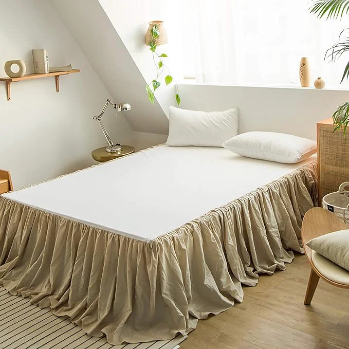 Selected Simple amp Opulence Belgian Linen Bed Skirt with Classic 14 inch Tailored Drop Dust Ruffle Easy Fit Breathable Premium Natural Flax- Pleated Linen Twin Easy-to-Use