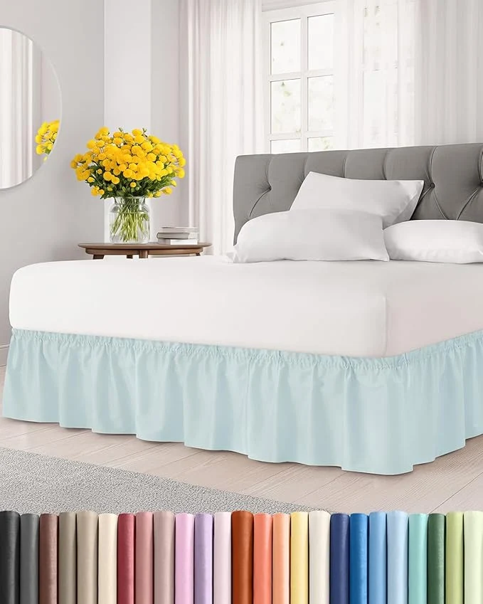 Optimized Wrap Around Dust Ruffle Bed Skirt – Ice Blue – Twin Twin XL Size Beds w 15 Inch Drop – Easy Fit Elastic Strap – Adjustable Pleated Bedskirt w Brushed Fabric – Wrinkle – Women Men Kids amp Teens Fast