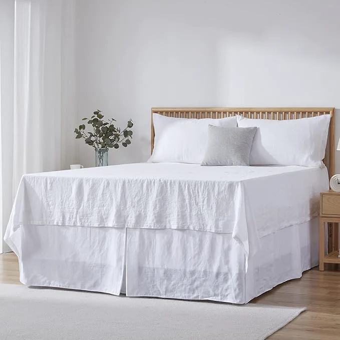 Innovative Simple amp Opulence Premium Linen Bed Skirt Basic Style 18 inch Tailored Drop Dust Proof Easy Fit Breathable 18 39 39 Basic-White Queen Official