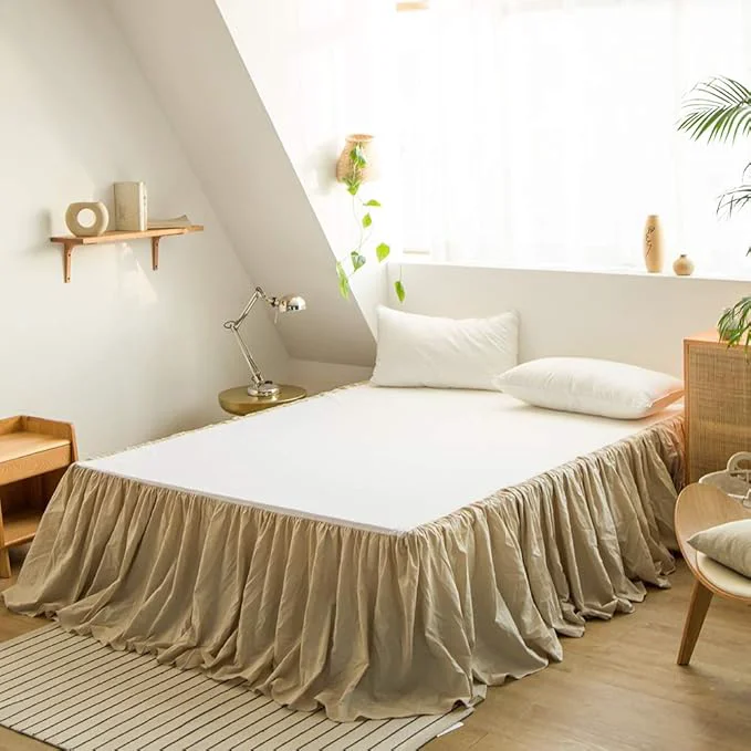 Powerful Simple amp Opulence Belgian Linen Bed Skirt with Classic 16 inch Tailored Drop Dust Ruffle Easy Fit Breathable Premium Natural Flax- Pleated Linen Queen High-End