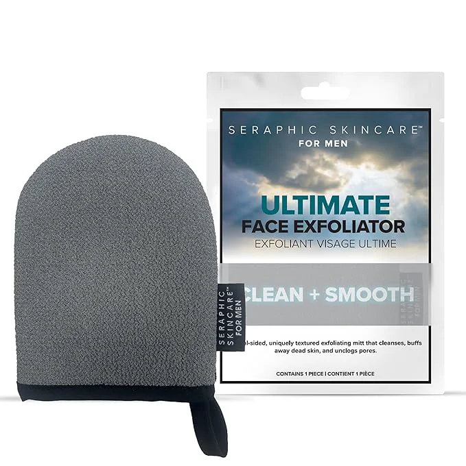 Trendy Seraphic Skincare Men Exfoliating Facial Mitt – Vegan Dual-Sided Refined