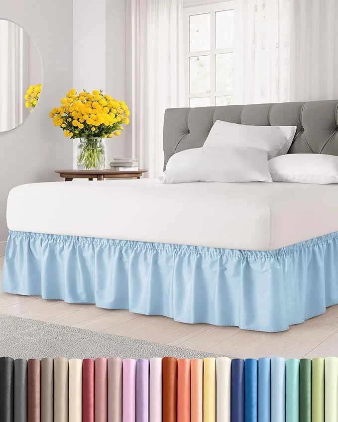 Green Wrap Around Dust Ruffle Bed Skirt – Light Blue – Twin Twin XL Size Beds with 21 Inch Drop – Elastic Strap – Adjustable Pleated Bedskirt with Brushed Fabric and Wrinkle – Women Men Kids amp Teens Healthy