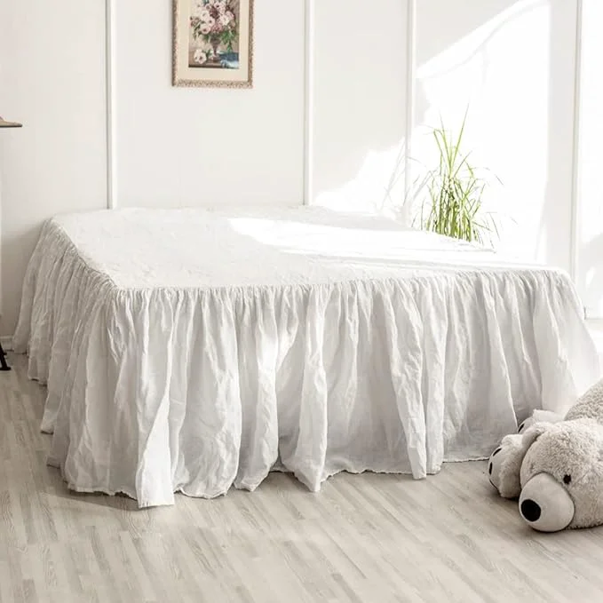 Quality Simple amp Opulence Belgian Linen Bed Skirt with Classic 16 inch Tailored Drop Dust Ruffle Easy Fit Breathable Premium Natural Flax- Pleated White King