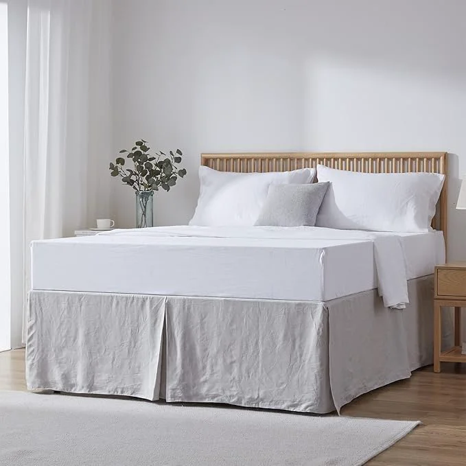 Trendy Simple amp Opulence Premium Linen Bed Skirt Basic Style 18 inch Tailored Drop Dust Proof Easy Fit Breathable 18 39 39 Basic-Grey Queen Smooth