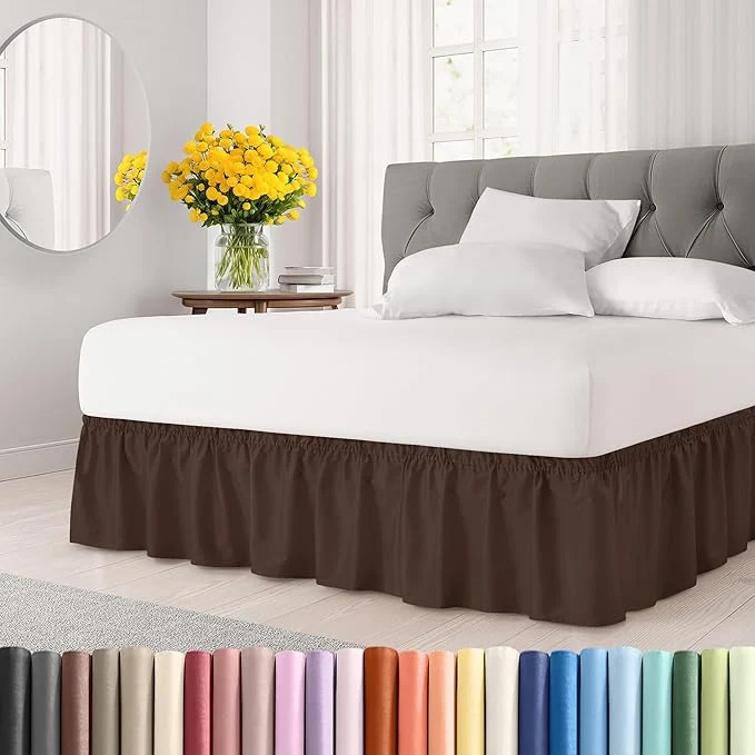 Trusted Wrap Around Dust Ruffle Bed Skirt – Brown – for King Size Beds with 18 Inch Drop – Easy Fit Elastic Strap – Adjustable Pleated Bedskirt w Brushed Fabric – Wrinkle – for Women Men Kids amp Teens Elegant