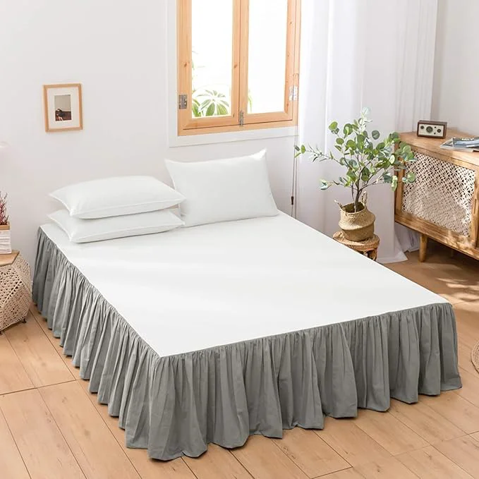 Lightweight BISELINA French Linen Bed Skirt with Pleated Frills 14-Inch Tailored Drop Natural Flax Cotton Blend Dust Ruffle Soft Cozy Farmhouse Bedding 14 quot King Grey Relaxed