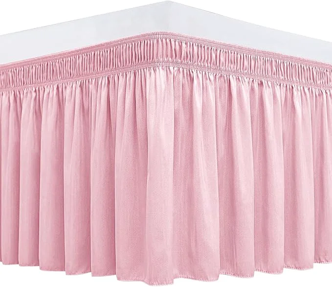 Powerful Biscaynebay Wrap Around Bed Skirts for Twin amp Twin XL Beds 15 quot Drop Pink Adjustable Elastic Dust Ruffles Easy Fit Wrinkle amp Fade Resistant Silky Luxurious Fabric Machine Washable Practical