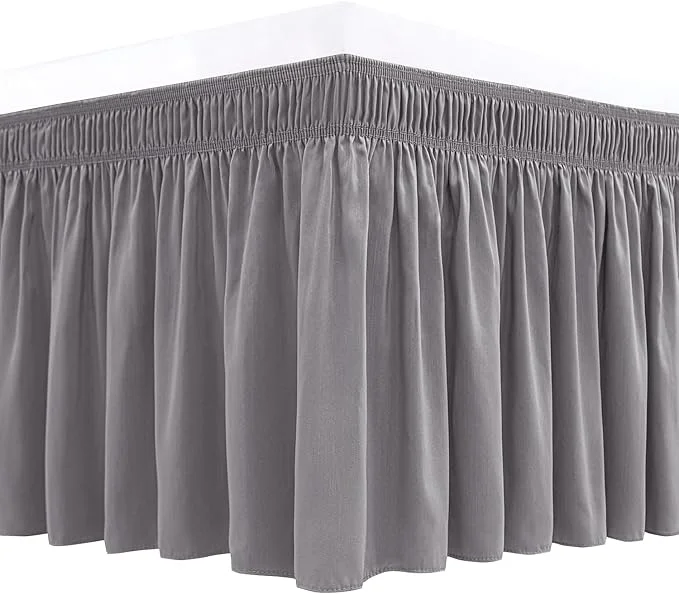 Top-Quality Biscaynebay Wrap Around Bed Skirts for Queen Beds 22 quot Long Drop Silver Grey Adjustable Elastic Dust Ruffles Easy Fit Wrinkle Resistant Silky Luxurious Fabric Machine Washable Clean