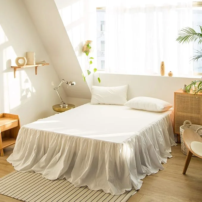 Premium Material BISELINA French Linen Bed Skirt with Pleated Frills 22-Inch Tailored Drop Natural Flax Cotton Blend Dust Ruffle Soft Cozy Farmhouse Bedding 22 quot King White Fast