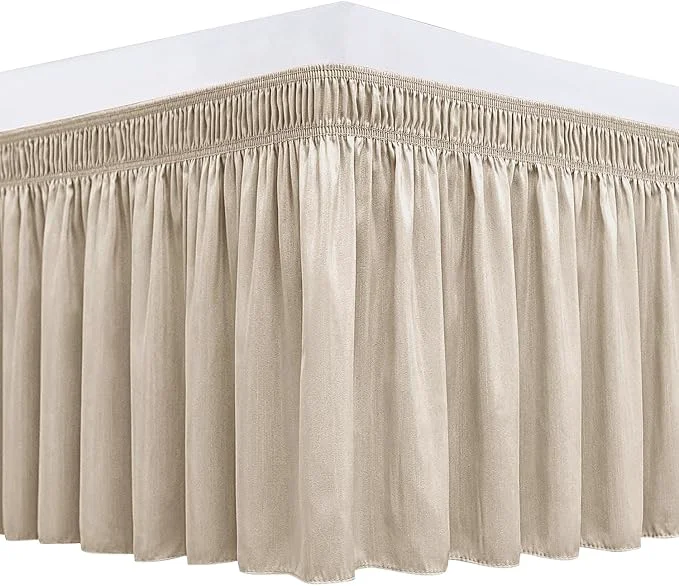 Trendy Biscaynebay Wrap Around Bed Skirts for Queen Size Beds 18 quot Long Drop Light Camel Elastic Dust Ruffles Easy Fit Wrinkle amp Fade Resistant Silky Luxurious Fabric Solid Machine Washable Long-Lasting