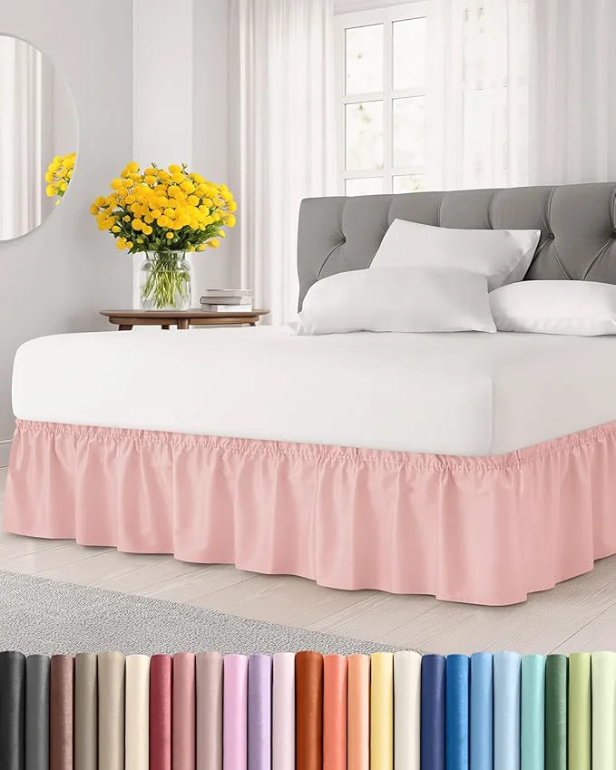Carefully Designed Wrap Around Dust Ruffle Bed Skirt – Baby Pink – Twin Size Beds w 15 Inch Drop – Easy Fit Elastic Strap – Adjustable Pleated Bedskirt w Brushed Fabric – Wrinkle – Women Men Kids amp Teens Powerful