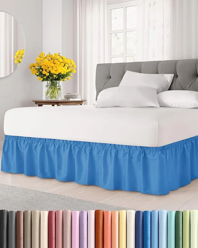 High-End Wrap Around Dust Ruffle Bed Skirt – Royal Blue – for Queen Size Beds w 12 Inch Drop – Easy Fit Elastic Strap – Adjustable Pleated Bedskirt w Brushed Fabric – Wrinkle Women Men Kids amp Teens Original Design