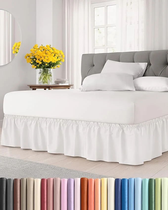 Clean Wrap Around Dust Ruffle Bed Skirt – Antique White – for King Size Beds w 12 Inch Drop – Easy Fit Elastic Strap – Adjustable Pleated Bedskirt w Brushed Fabric Wrinkle Women Men Kids amp Teens Genuine