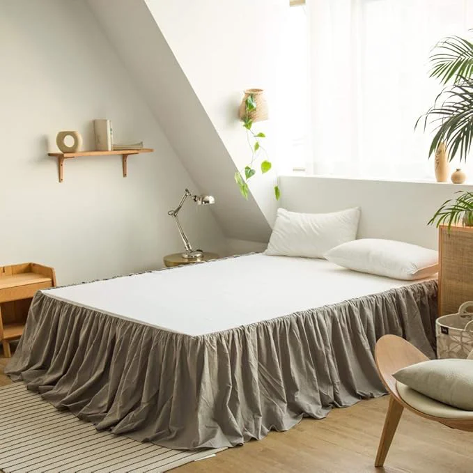 Contemporary BISELINA French Linen Bed Skirt with Pleated Frills 22-Inch Tailored Drop Natural Flax Cotton Blend Dust Ruffle Soft Cozy Farmhouse Bedding 22 quot Full Grey Innovative