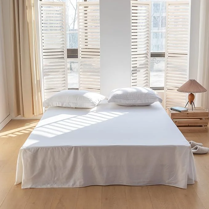 Durable BISELINA French Linen Bed Skirt with Pleated Corner 14-Inch Tailored Drop Natural Flax Cotton Blend Basic Dust Ruffle Soft Cozy Farmhouse Bedding 14 quot Twin Basic White Verified