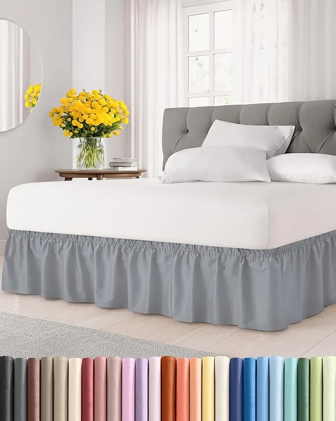 Prestigious Wrap Around Dust Ruffle Bed Skirt – Steel Blue – for King Size Beds w 12 Inch Drop – Easy Fit Elastic Strap – Adjustable Pleated Bedskirt w Brushed Fabric – Wrinkle Women Men Kids amp Teens Environmentally Friendly