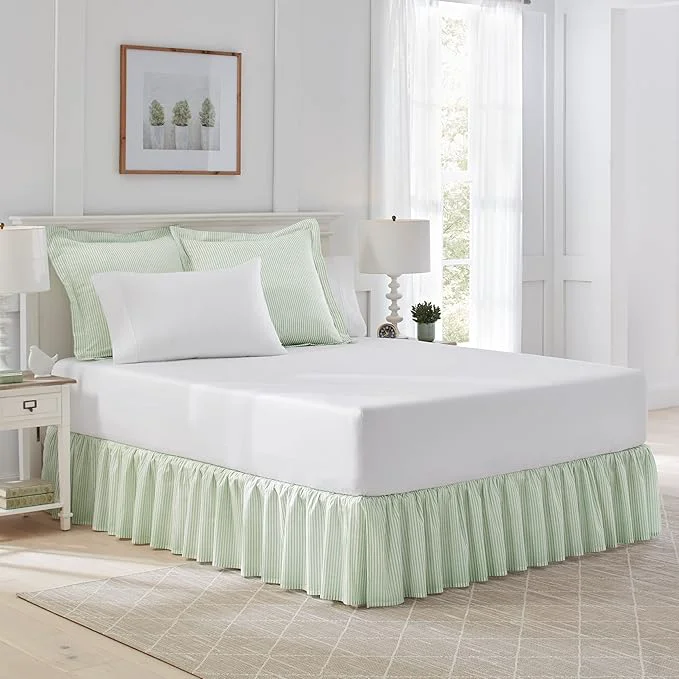 Recyclable Laura Ashley Home – Cotton Ruffled Bedskirt Lightweight amp Classic Style Ticking Stripe Green Queen Optimized