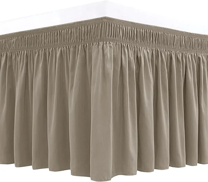 Sophisticated Biscaynebay Wrap Around Bed Skirts for Full amp Full XL Beds 15 quot Drop Taupe Adjustable Elastic Dust Ruffles Easy Fit Wrinkle amp Fade Resistant Silky Luxurious Fabric Machine Washable Comfortable