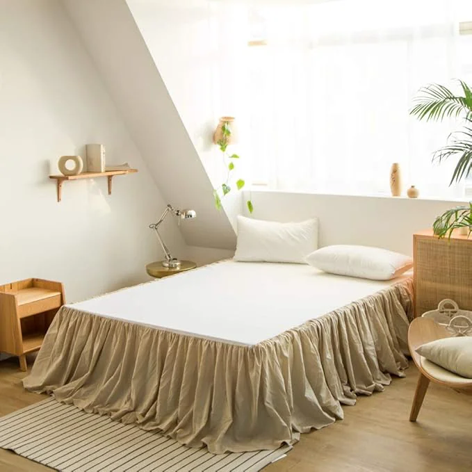 Official BISELINA French Linen Bed Skirt with Pleated Frills 18-Inch Tailored Drop Natural Flax Cotton Blend Dust Ruffle Soft Cozy Farmhouse Bedding 18 quot Twin Ruffle Linen Practical