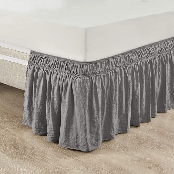 Natural Lush Decor Ruched Ruffle Elastic Easy Wrap Around Bed Skirt Single Queen King Cal King Dark Gray – Queen Bed Skirt – Dust Ruffle – Gray Bedskirts Specialty