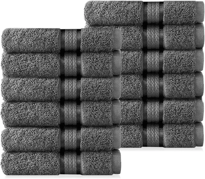 Luxury Cotton Craft Ultra Soft 12 Pack Wash Cloths 12×12 Charcoal Weighs 2 Ounces Each Environmentally Friendly