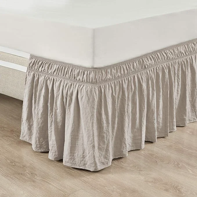 Next-Generation Lush Decor Ruched Ruffle Elastic Easy Wrap Around Bed Skirt Single Twin Twin XL Full Neutral – Twin Bed Skirt – Dust Ruffle – Tan Bedskirts User-Friendly