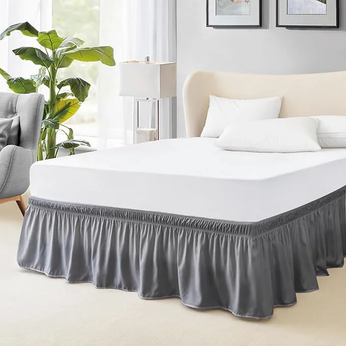 Casual FreshCulture King Bed Skirt Dust Ruffle for King Size Bed Easy Fit with 22-Inch Tailored Drop Elastic Wrap Around Bed Skirt King Size Hotel Quality Bed Skirts for Adjustable Bed Dark Grey Trendy