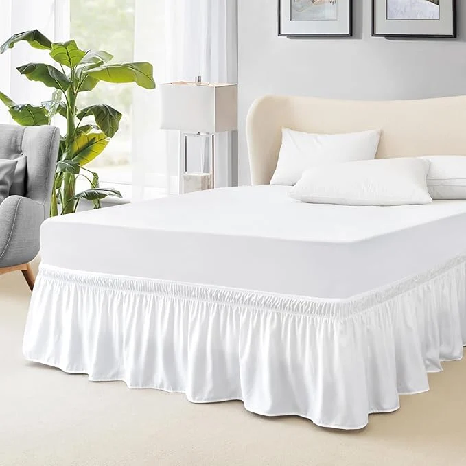 High-End FreshCulture King Bed Skirt Dust Ruffle for King Size Bed Easy Fit with 18-Inch Tailored Drop Elastic Wrap Around Bed Skirt King Size Hotel Quality Bed Skirts for Adjustable Bed White Outstanding