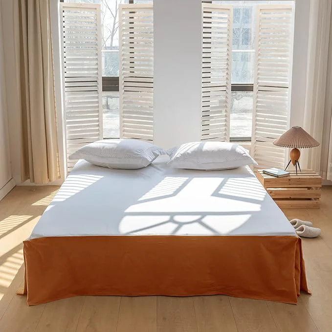 Reliable BISELINA French Linen Bed Skirt with Pleated Corner 14-Inch Tailored Drop Natural Flax Cotton Blend Basic Dust Ruffle Soft Cozy Farmhouse Bedding 14 quot King Basic Rust Convenient