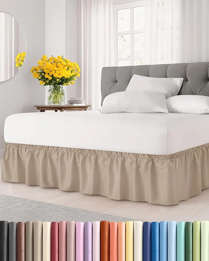 Pure Wrap Around Dust Ruffle Bed Skirt – Cream – for Full Size Beds with 12 Inch Drop – Easy Fit Elastic Strap – Adjustable Pleated Bedskirt w Brushed Fabric – Wrinkle – for Women Men Kids amp Teens Exceptional