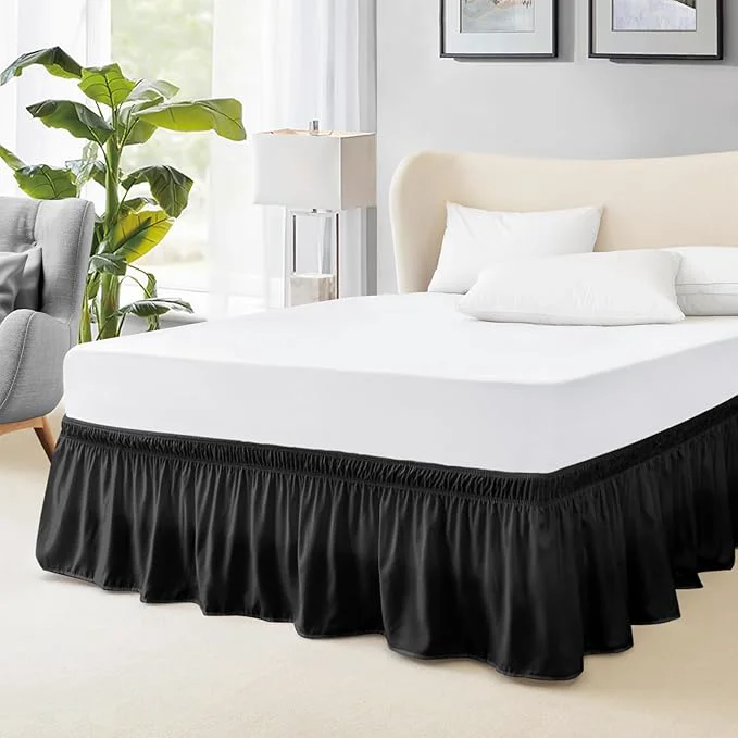 Original Design FreshCulture King Bed Skirt Dust Ruffle for King Size Bed Easy Fit with 22-Inch Tailored Drop Elastic Wrap Around Bed Skirt King Size Hotel Quality Bed Skirts for Adjustable Bed Black Relaxed