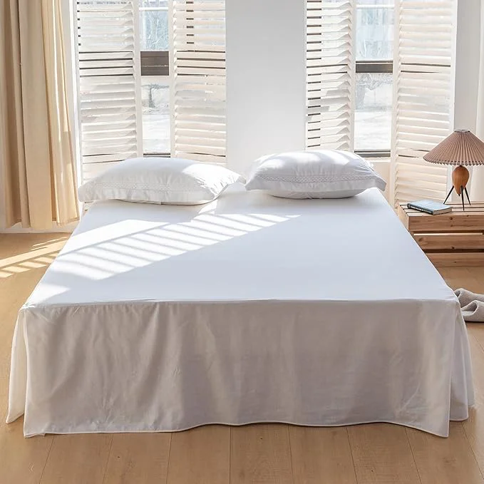 High-End BISELINA French Linen Bed Skirt with Pleated Corner 18-Inch Tailored Drop Natural Flax Cotton Blend Basic Dust Ruffle Soft Cozy Farmhouse Bedding 18 quot King Basic White Breathable