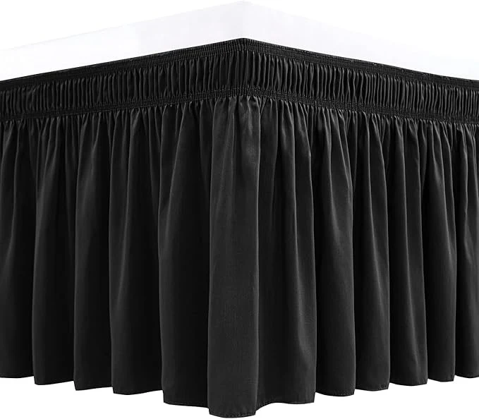 Excellent Biscaynebay Wrap Around Bed Skirts for Queen Beds 19 quot Long Drop Black Adjustable Elastic Dust Ruffles Easy Fit Wrinkle amp Fade Resistant Silky Luxurious Fabric Solid Machine Washable Trusted