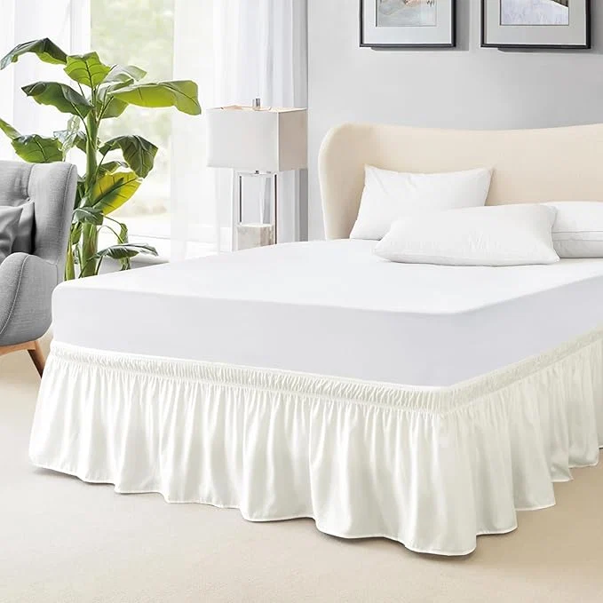 Green FreshCulture Full Bed Skirt Elastic Wrap Around Bed Skirt Full Bed Easy Fit with 22-Inch Tailored Drop Hotel Quality Dust Ruffle for Full Size Bed Bed Skirt Full Size Ivory Excellent