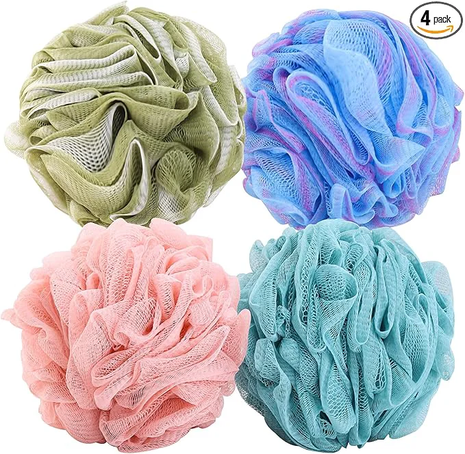 Quality BTYMS 4 Pieces Shower Loofahs Large Bath Sponge 75g Mesh Pouf Wash Puff Shower Smart