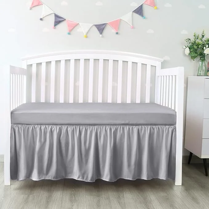 Safe Crib Bed Skirt Grey 4 Sides Pleated Dust Ruffle Bed Skirt Adjustable Nursery Crib Bedding for Baby Girls or Baby Boys Fit All Standard Crib Toddler Bed Skirts Machine Wash Fine Crafted