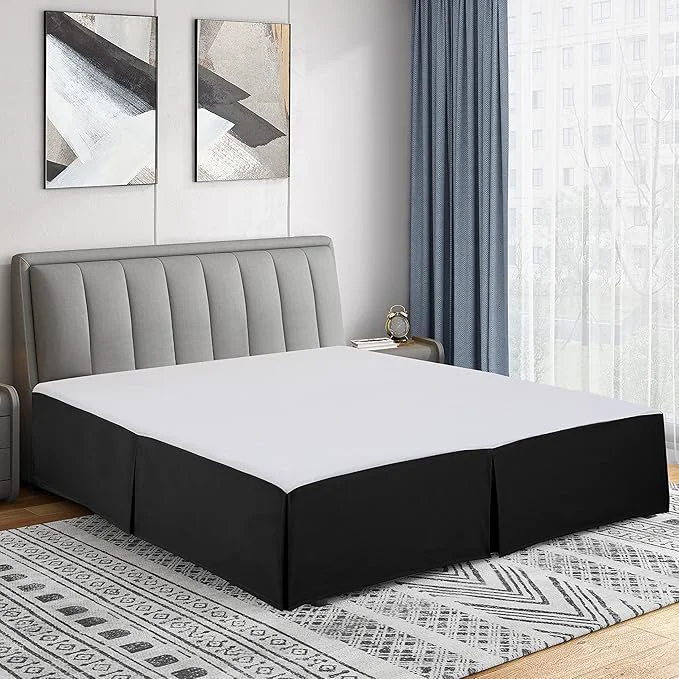 Trendy Cathay Home Double Brushed Microfiber Pleated Easy Fit Bed Skirt Ultra Soft Fade and Wrinkle Resistant – Black Twin Enhanced