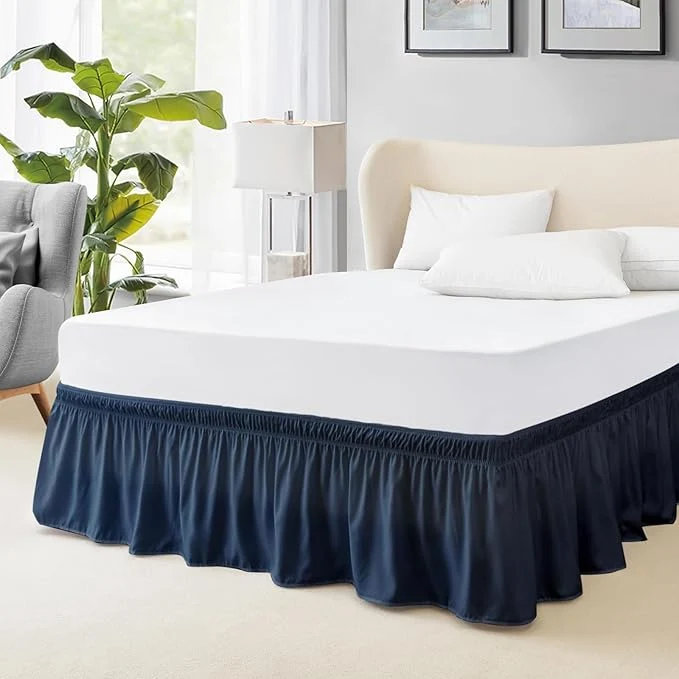High-Grade FreshCulture King Bed Skirt Dust Ruffle for King Size Bed Easy Fit with 18-Inch Tailored Drop Elastic Wrap Around Bed Skirt King Size Hotel Quality Bed Skirts for Adjustable Bed Navy Blue Responsible
