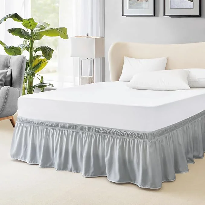 Classic FreshCulture Queen Bed Skirt Elastic Wrap Around Bed Skirt Queen Size Bed Skirts for Adjustable Bed Easy Fit with 18 Inch Drop Length Hotel Quality Dust Ruffle for Queen Bed Light Grey Lightweight